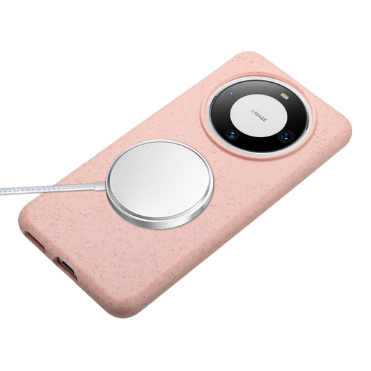 For Huawei Mate 60 Wheat MagSafe Magnetic Straw Material + TPU Phone Case with Lanyard(Pink) by buy2fix