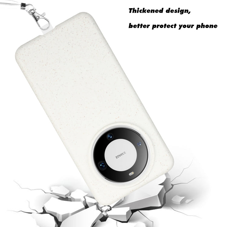 For Huawei Mate 60 Pro Wheat MagSafe Magnetic Straw Material + TPU Phone Case with Lanyard(White) - Huawei Cases by buy2fix | Online Shopping UK | buy2fix