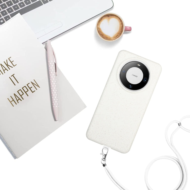 For Huawei Mate 60 Pro Wheat MagSafe Magnetic Straw Material + TPU Phone Case with Lanyard(White) - Huawei Cases by buy2fix | Online Shopping UK | buy2fix