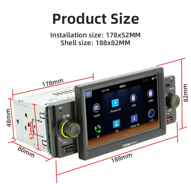 SWM151C 5 inch Portable Car MP5 Player Support CarPlay / Android Auto(Black) - Car MP3 & MP4 & MP5 by buy2fix | Online Shopping UK | buy2fix