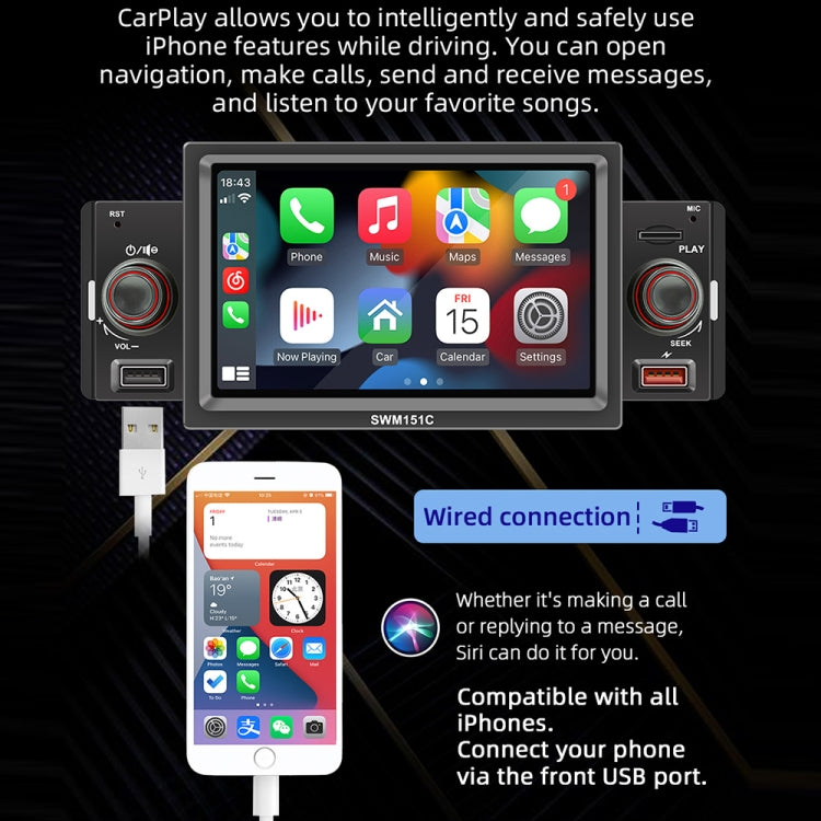 SWM151C 5 inch Portable Car MP5 Player Support CarPlay / Android Auto(Black) - Car MP3 & MP4 & MP5 by buy2fix | Online Shopping UK | buy2fix