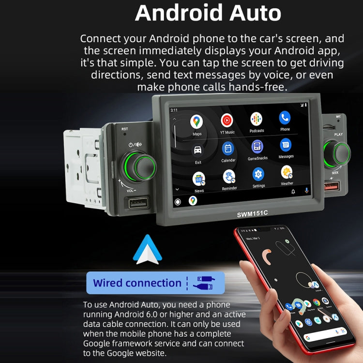 SWM151C 5 inch Portable Car MP5 Player Support CarPlay / Android Auto(Black) - Car MP3 & MP4 & MP5 by buy2fix | Online Shopping UK | buy2fix