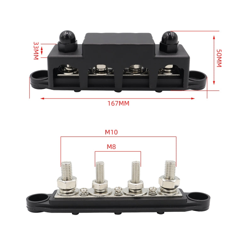CP-4017 M10+M8 Power Distribution Block Terminal Studs with Terminals(Black) - Booster Cable & Clip by buy2fix | Online Shopping UK | buy2fix