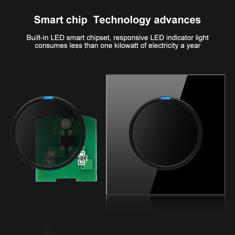 86mm Round LED Tempered Glass Switch Panel, Black Round Glass, Style:Dual Computer Socket - by buy2fix | Online Shopping UK | buy2fix