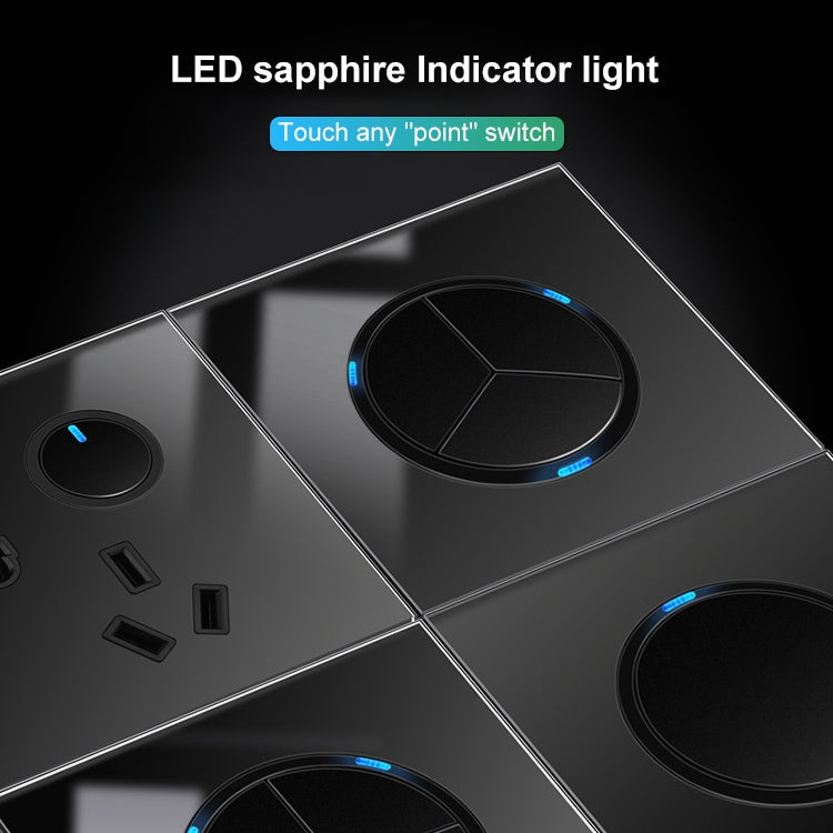 86mm Round LED Tempered Glass Switch Panel, Black Round Glass, Style:Dual Computer Socket - by buy2fix | Online Shopping UK | buy2fix