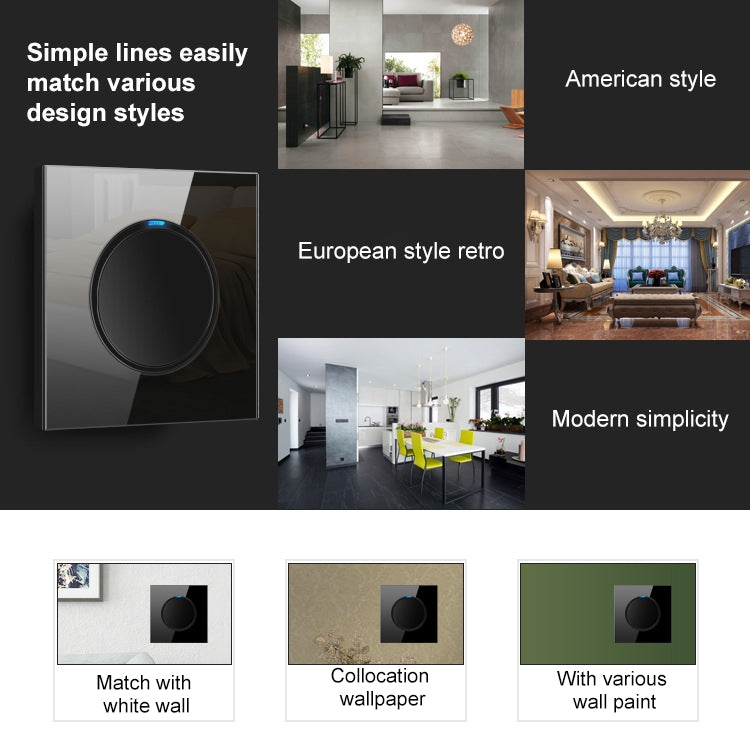 86mm Round LED Tempered Glass Switch Panel, Black Round Glass, Style:Dual Computer Socket - by buy2fix | Online Shopping UK | buy2fix
