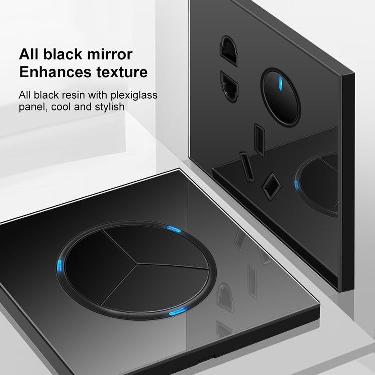 86mm Round LED Tempered Glass Switch Panel, Black Round Glass, Style:Dual Computer Socket - by buy2fix | Online Shopping UK | buy2fix