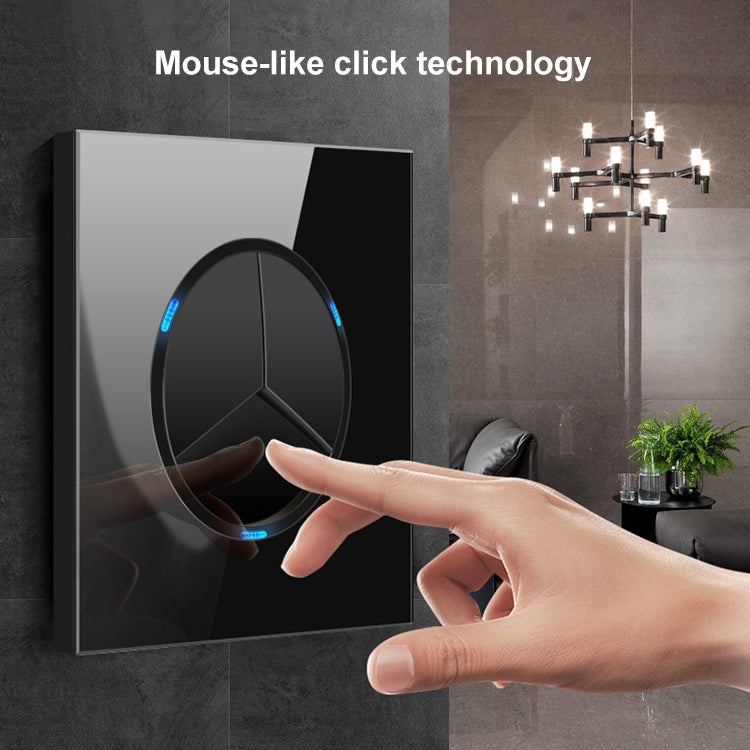 86mm Round LED Tempered Glass Switch Panel, Black Round Glass, Style:Dual Computer Socket - by buy2fix | Online Shopping UK | buy2fix