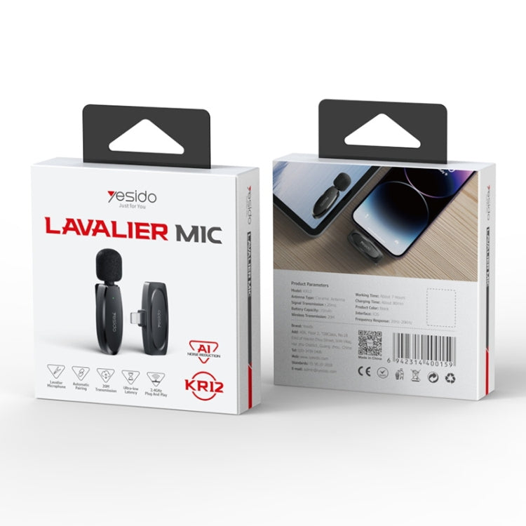 YESIDO KR12 Low-latency Wireless Lavalier Microphone with 8 Pin Receiver(Black) by Yesido