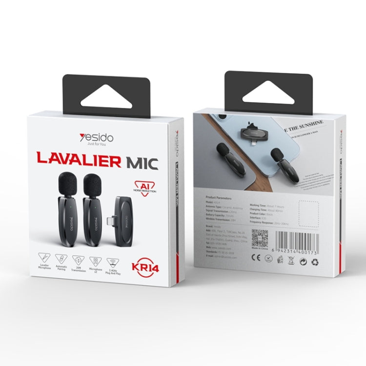 YESIDO KR14 Dual Transmitter Low-latency Wireless Lavalier Microphone with 8 Pin Receiver(Black) - Microphone by Yesido | Online Shopping UK | buy2fix