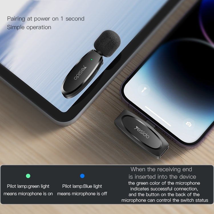 YESIDO KR14 Dual Transmitter Low-latency Wireless Lavalier Microphone with 8 Pin Receiver(Black) - Microphone by Yesido | Online Shopping UK | buy2fix