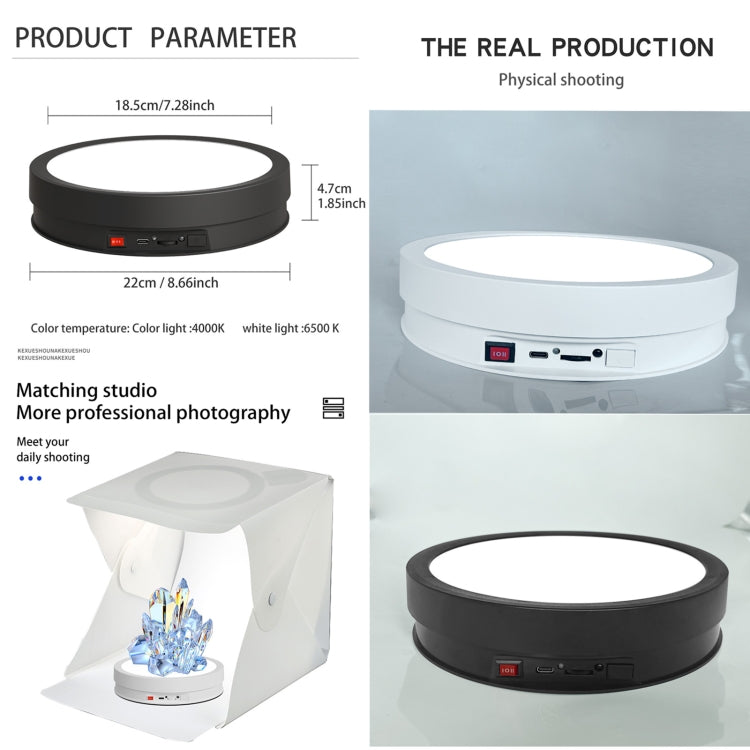 22cm Colorful LED Light Electric Rotating Display Stand Turntable, Style:Power Plug-in(Black) by buy2fix