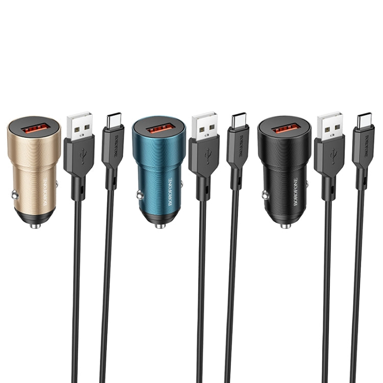 BOROFONE BZ19A Wisdom QC3.0 USB Port Fast Charging Car Charger with USB to Type-C Cable(Blue) - Car Charger by Borofone | Online Shopping UK | buy2fix