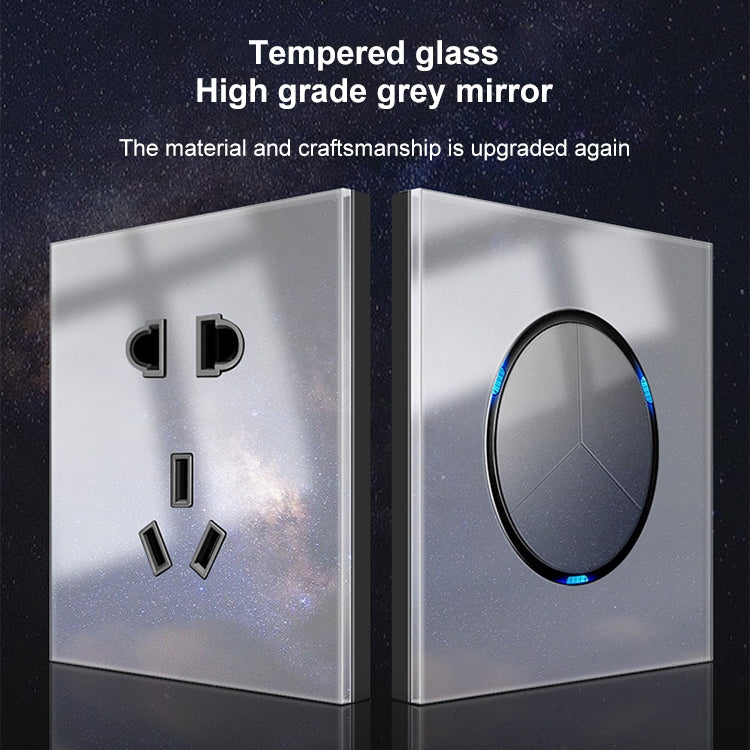 86mm Round LED Tempered Glass Switch Panel, Gray Round Glass, Style:One Open Dual Control - by buy2fix | Online Shopping UK | buy2fix