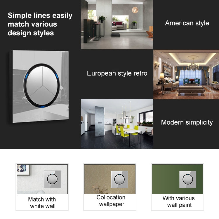 86mm Round LED Tempered Glass Switch Panel, Gray Round Glass, Style:One Open Multiple Control - by buy2fix | Online Shopping UK | buy2fix