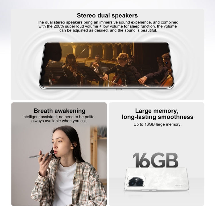 Honor 100, 16GB+256GB, Screen Fingerprint Identification, 6.7 inch MagicOS 7.2 Snapdragon 7 Gen 3 Octa Core up to 2.63GHz, Network: 5G, NFC, OTG, Support Google Play(White) by HONOR