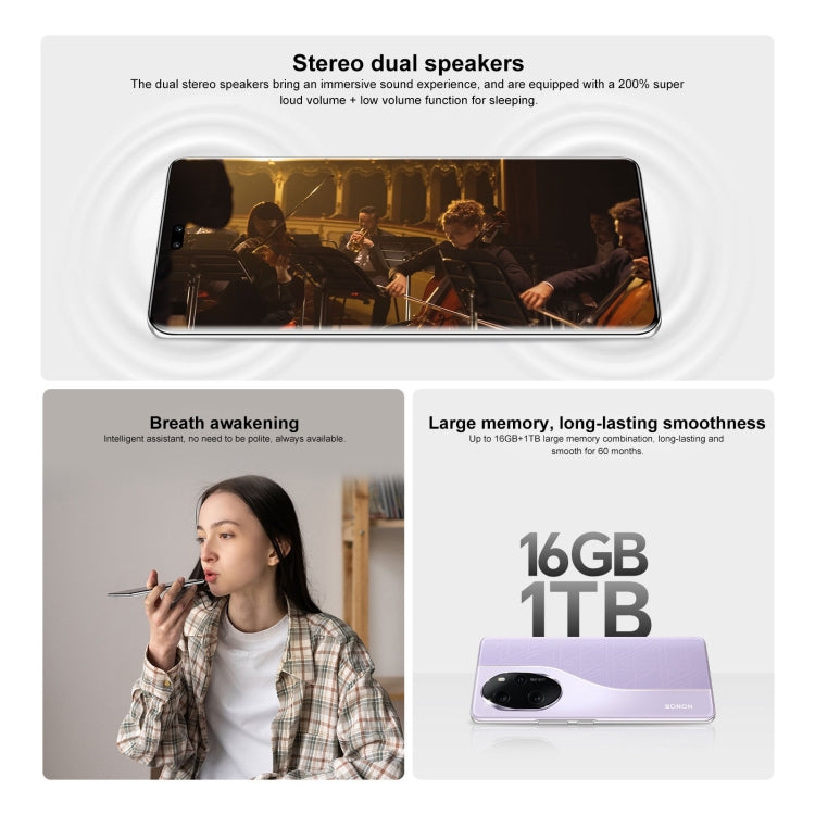 Honor 100 Pro, 16GB+1TB, Screen Fingerprint Identification, 6.78 inch MagicOS 7.2 Snapdragon 8 Gen 2 Octa Core up to 3.19GHz, Network: 5G, NFC, OTG, Support Google Play(White) by HONOR