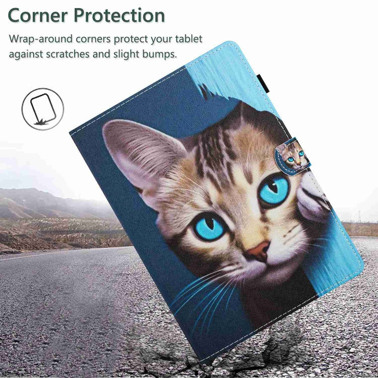 For iPad 11 Pro 2024 / 2020 / Air 4 10.9 Painted Pattern Stitching Smart Leather Tablet Case(Blue Cat) by buy2fix