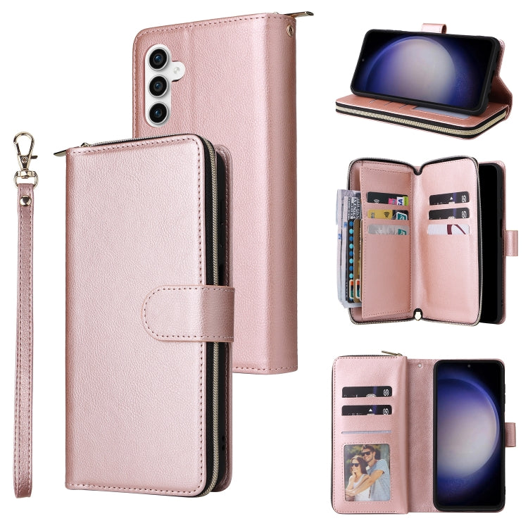 For Samsung Galaxy S23 FE 5G 9-Card Slots Zipper Wallet Bag Leather Phone Case(Rose Gold) - Galaxy S23 FE 5G Cases by buy2fix | Online Shopping UK | buy2fix