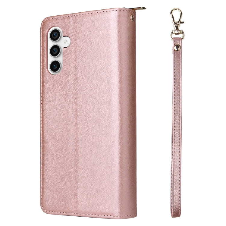 For Samsung Galaxy S23 FE 5G 9-Card Slots Zipper Wallet Bag Leather Phone Case(Rose Gold) - Galaxy S23 FE 5G Cases by buy2fix | Online Shopping UK | buy2fix