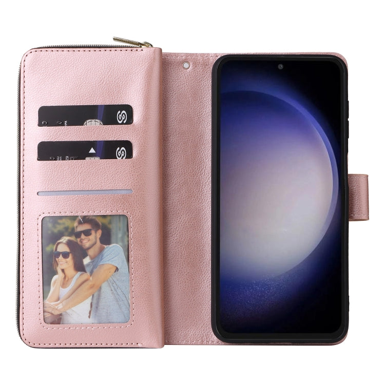 For Samsung Galaxy S23 FE 5G 9-Card Slots Zipper Wallet Bag Leather Phone Case(Rose Gold) - Galaxy S23 FE 5G Cases by buy2fix | Online Shopping UK | buy2fix