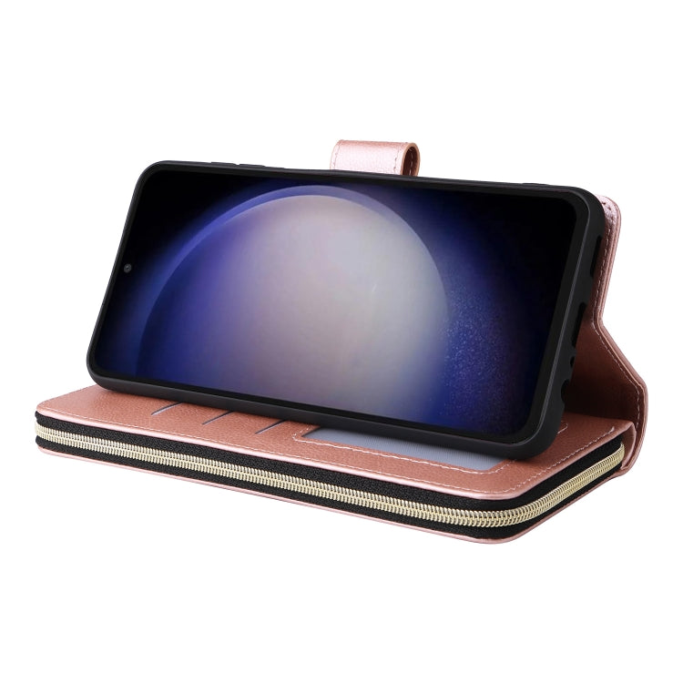 For Samsung Galaxy S23 FE 5G 9-Card Slots Zipper Wallet Bag Leather Phone Case(Rose Gold) - Galaxy S23 FE 5G Cases by buy2fix | Online Shopping UK | buy2fix