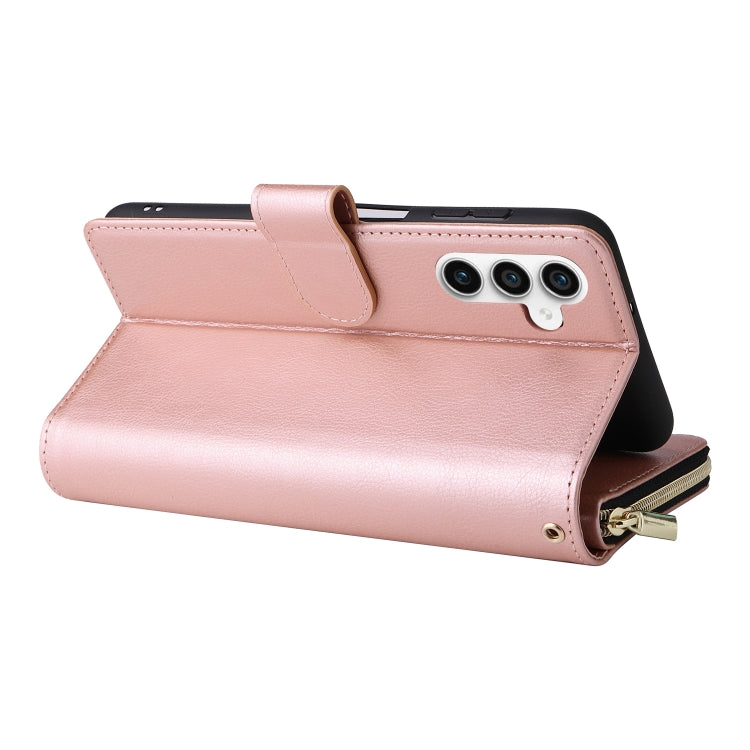 For Samsung Galaxy S23 FE 5G 9-Card Slots Zipper Wallet Bag Leather Phone Case(Rose Gold) - Galaxy S23 FE 5G Cases by buy2fix | Online Shopping UK | buy2fix