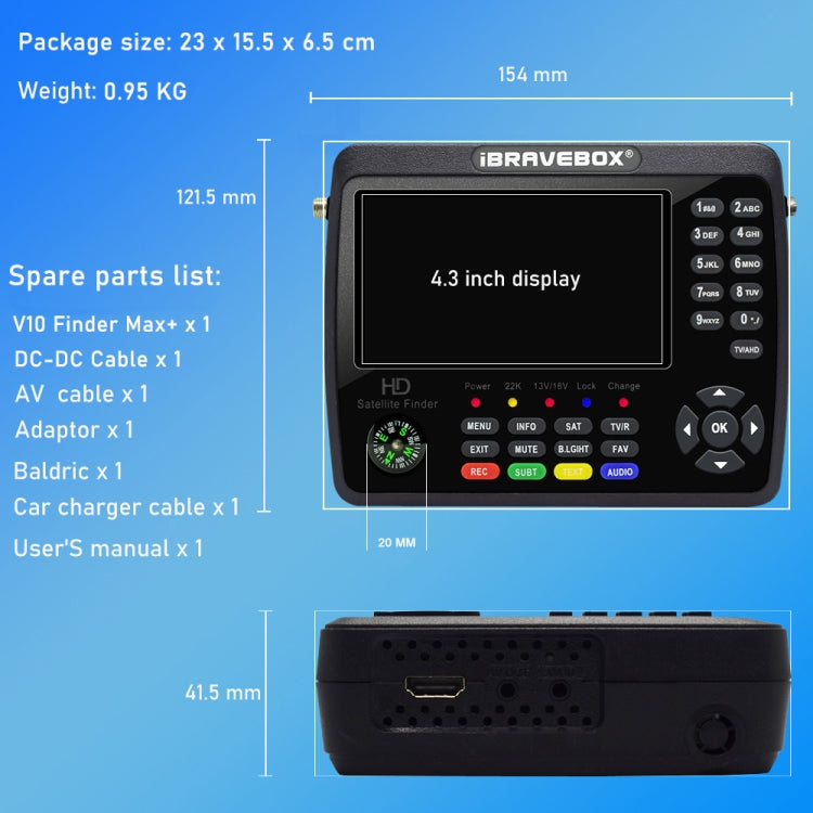 iBRAVEBOX V10 Finder Max+ 4.3 inch Display Digital Satellite Meter Signal Finder, Support DVB-S/S2/S2X AHD, Plug Type:AU Plug(Black) - Satellite Finder by buy2fix | Online Shopping UK | buy2fix