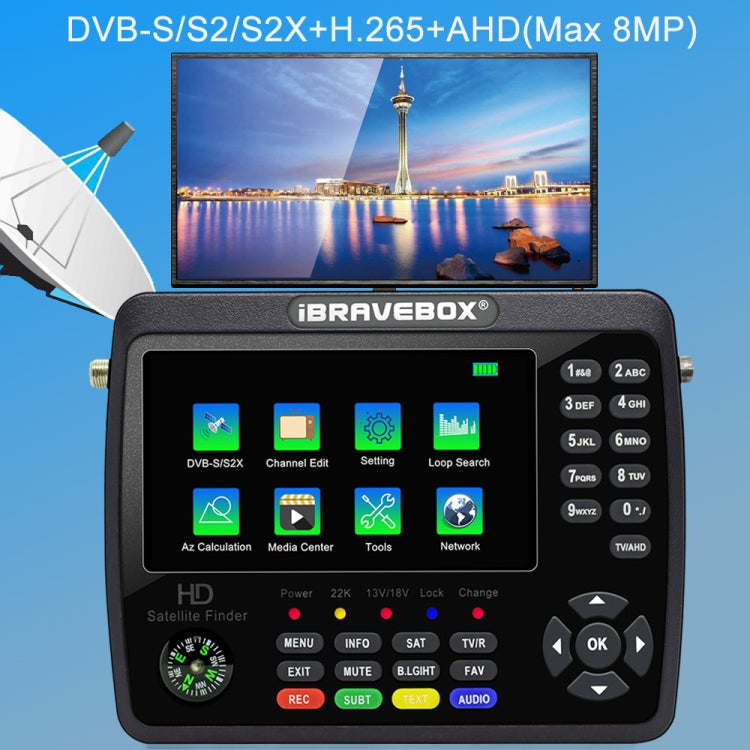 iBRAVEBOX V10 Finder Max+ 4.3 inch Display Digital Satellite Meter Signal Finder, Support DVB-S/S2/S2X AHD, Plug Type:AU Plug(Black) - Satellite Finder by buy2fix | Online Shopping UK | buy2fix