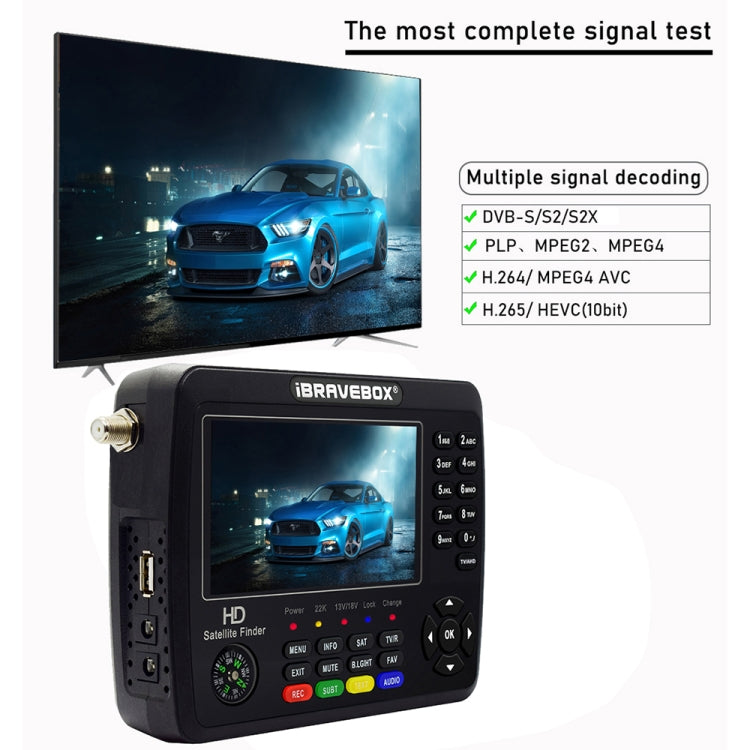 iBRAVEBOX V10 Finder Max+ 4.3 inch Display Digital Satellite Meter Signal Finder, Support DVB-S/S2/S2X AHD, Plug Type:AU Plug(Black) - Satellite Finder by buy2fix | Online Shopping UK | buy2fix