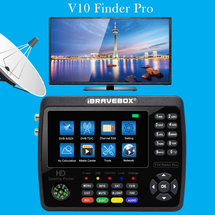 iBRAVEBOX V10 Finder Pro 4.3 inch Display Digital Satellite Meter Signal Finder, Support DVB-S/S2/S2X/T/T2/C, Plug Type:AU Plug(Black) - Satellite Finder by buy2fix | Online Shopping UK | buy2fix