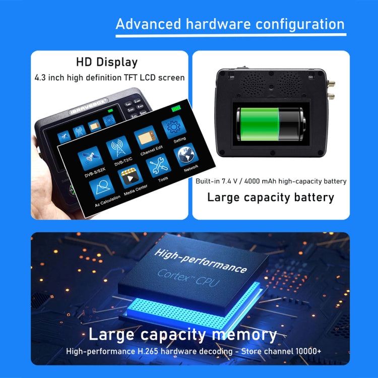 iBRAVEBOX V10 Finder Pro 4.3 inch Display Digital Satellite Meter Signal Finder, Support DVB-S/S2/S2X/T/T2/C, Plug Type:AU Plug(Black) - Satellite Finder by buy2fix | Online Shopping UK | buy2fix