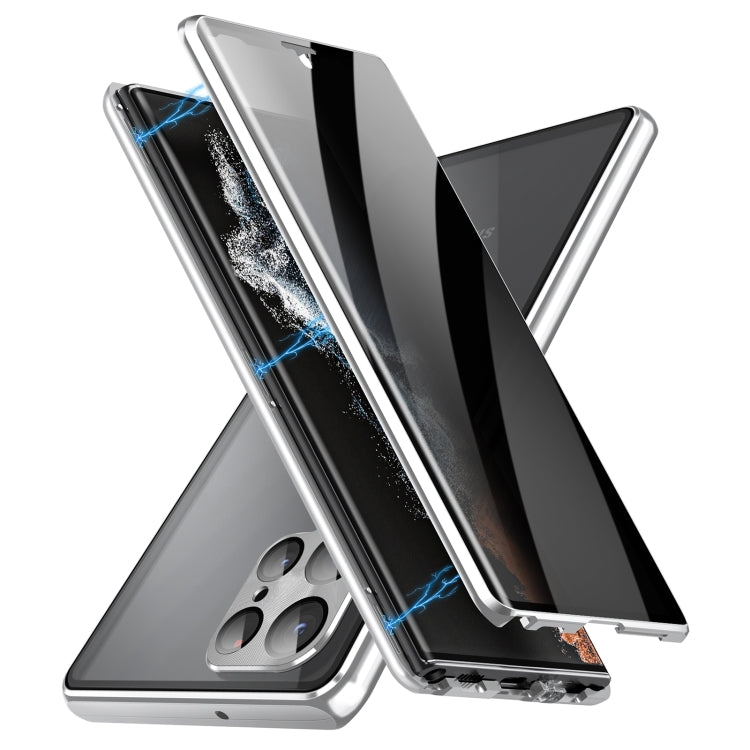 For Samsung Galaxy S24 Ultra 5G Privacy Full Cover Magnetic Metal Tempered Glass Phone Case(Silver) - Galaxy S24 Ultra 5G Cases by buy2fix | Online Shopping UK | buy2fix