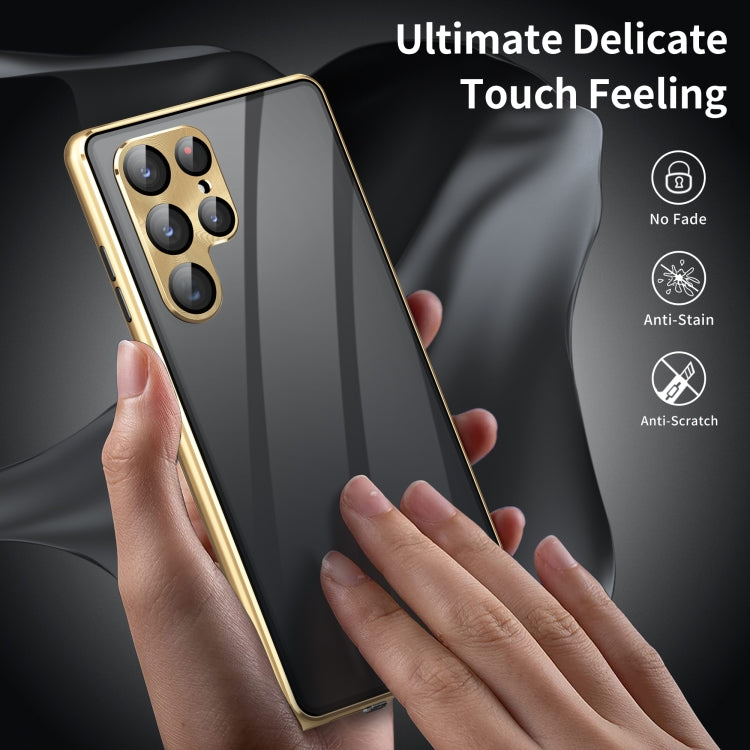 For Samsung Galaxy S24 Ultra 5G Privacy Full Cover Magnetic Metal Tempered Glass Phone Case(Silver) - Galaxy S24 Ultra 5G Cases by buy2fix | Online Shopping UK | buy2fix