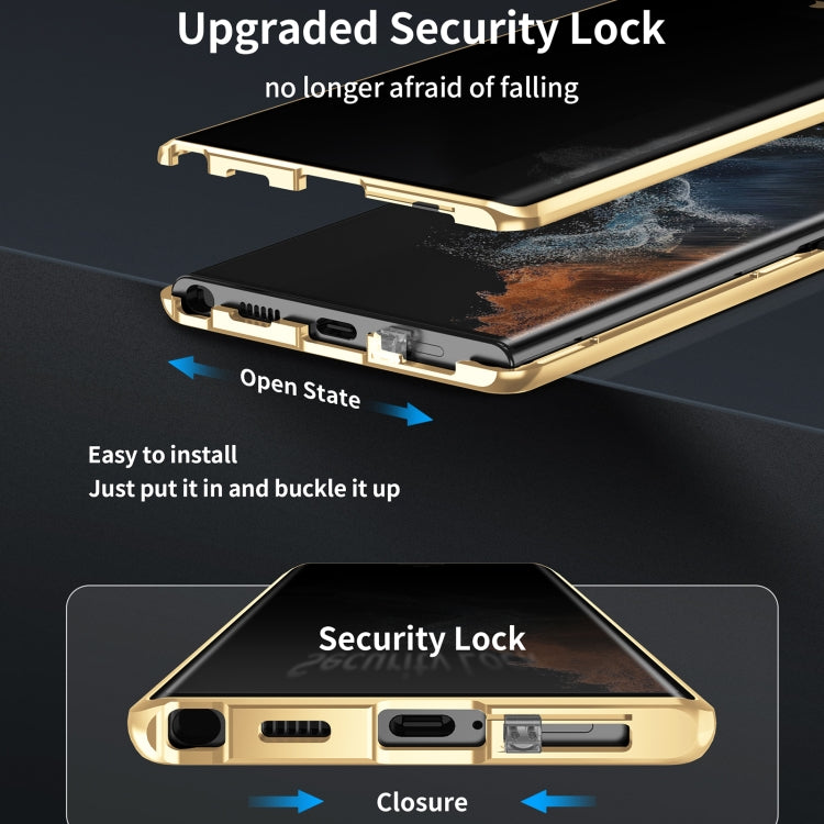 For Samsung Galaxy S24 Ultra 5G Privacy Full Cover Magnetic Metal Tempered Glass Phone Case(Silver) - Galaxy S24 Ultra 5G Cases by buy2fix | Online Shopping UK | buy2fix