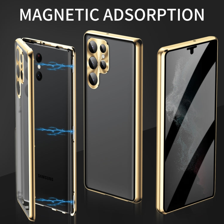 For Samsung Galaxy S24 Ultra 5G Privacy Full Cover Magnetic Metal Tempered Glass Phone Case(Silver) - Galaxy S24 Ultra 5G Cases by buy2fix | Online Shopping UK | buy2fix