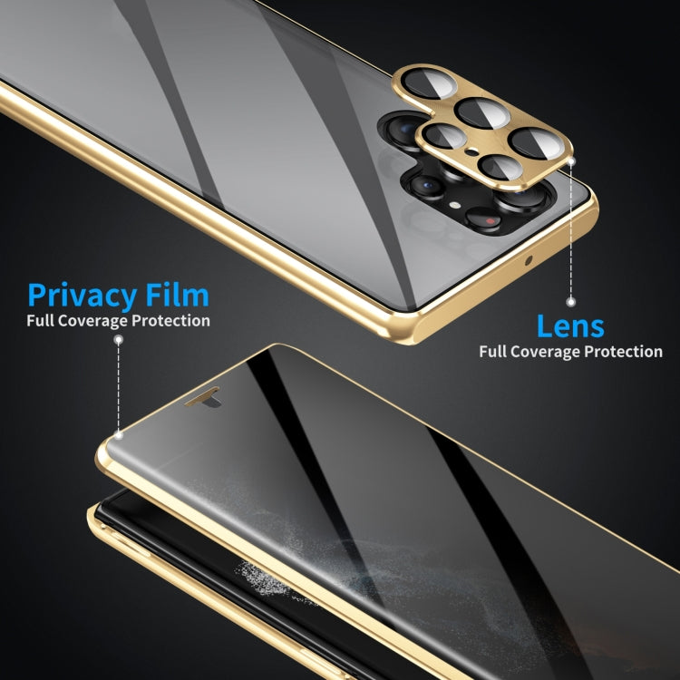 For Samsung Galaxy S24 Ultra 5G Privacy Full Cover Magnetic Metal Tempered Glass Phone Case(Silver) - Galaxy S24 Ultra 5G Cases by buy2fix | Online Shopping UK | buy2fix