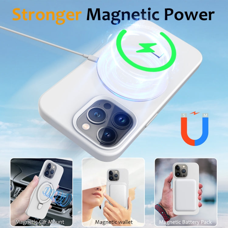 For iPhone 12 Pro Max Liquid Silicone MagSafe Magnetic Phone Case with Ring Holder(White) - iPhone 12 Pro Max Cases by buy2fix | Online Shopping UK | buy2fix