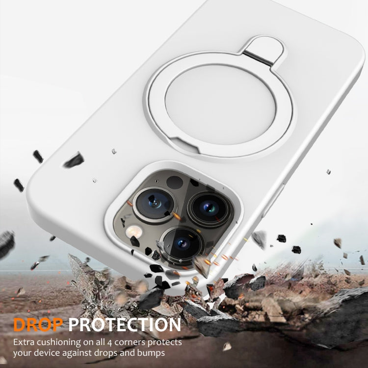For iPhone 12 Pro Max Liquid Silicone MagSafe Magnetic Phone Case with Ring Holder(White) - iPhone 12 Pro Max Cases by buy2fix | Online Shopping UK | buy2fix