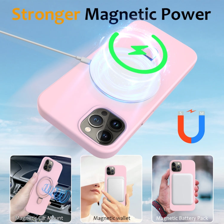 For iPhone 12 Pro Liquid Silicone MagSafe Magnetic Phone Case with Ring Holder(Grey Pink) - iPhone 12 / 12 Pro Cases by buy2fix | Online Shopping UK | buy2fix