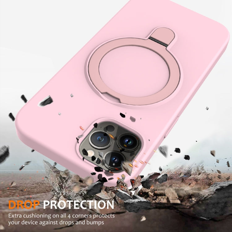 For iPhone 12 Pro Liquid Silicone MagSafe Magnetic Phone Case with Ring Holder(Grey Pink) - iPhone 12 / 12 Pro Cases by buy2fix | Online Shopping UK | buy2fix