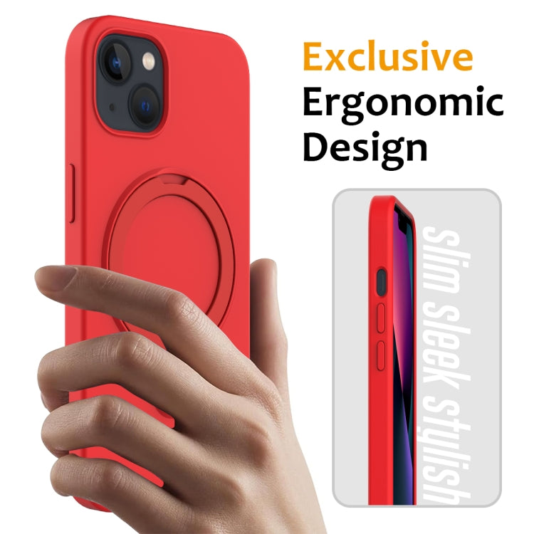 For iPhone 13 Liquid Silicone MagSafe Magnetic Phone Case with Ring Holder(Red) - iPhone 13 Cases by buy2fix | Online Shopping UK | buy2fix