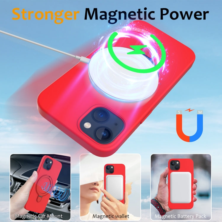 For iPhone 13 Liquid Silicone MagSafe Magnetic Phone Case with Ring Holder(Red) - iPhone 13 Cases by buy2fix | Online Shopping UK | buy2fix
