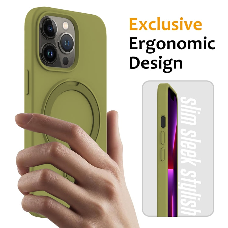 For iPhone 14 Pro Max Liquid Silicone MagSafe Magnetic Phone Case with Ring Holder(Willow Green) - iPhone 14 Pro Max Cases by buy2fix | Online Shopping UK | buy2fix