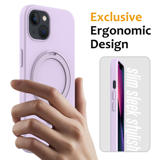 For iPhone 15 Liquid Silicone MagSafe Magnetic Phone Case with Ring Holder(Lilac Purple) by buy2fix