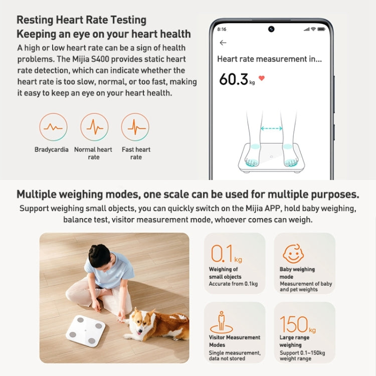 Original Xiaomi Mijia Smart Home Body Fat Scale S400 BT5.0 LED Display Dual Frequency Measurement(White) - Body Scales by Xiaomi | Online Shopping UK | buy2fix