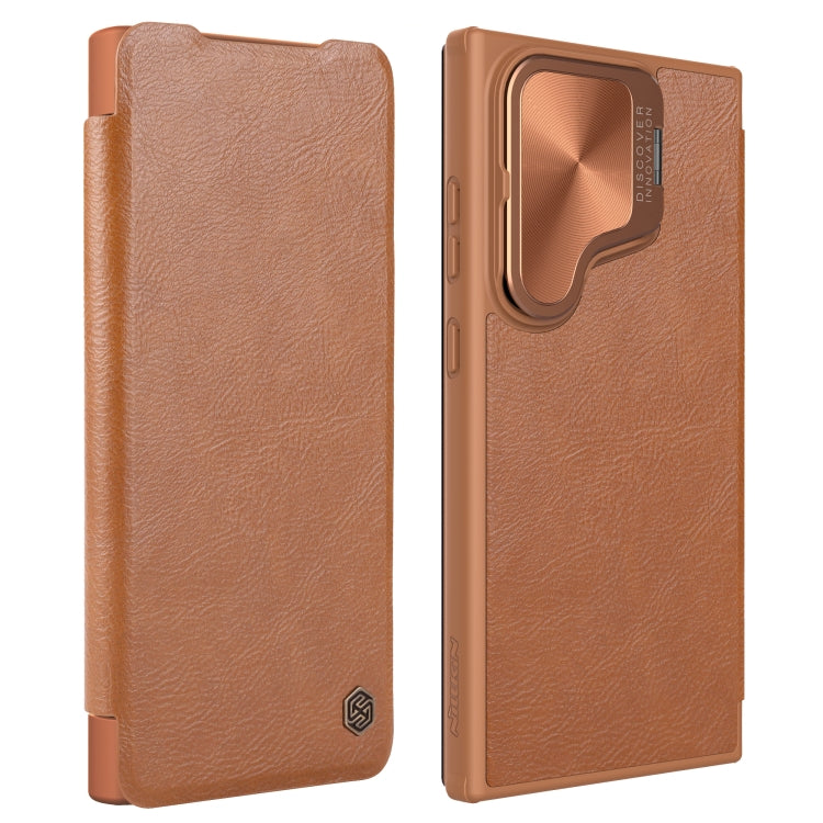 For Samsung Galaxy S24+ 5G NILLKIN Qin Prop Series Flip Camera Cover Design Leather Phone Case(Brown) - Galaxy S24+ 5G Cases by NILLKIN | Online Shopping UK | buy2fix