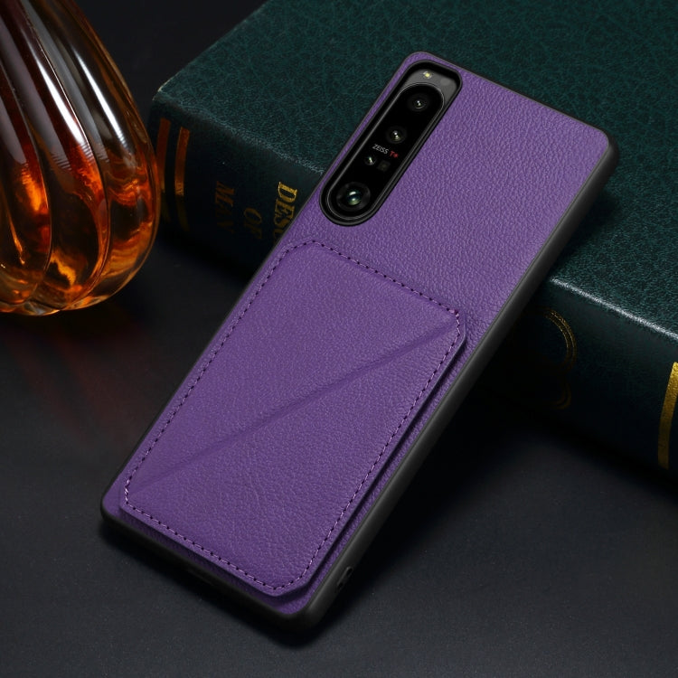 For Sony Xperia 5 III Denior Imitation Calf Leather Back Phone Case with Holder(Purple) by Denior