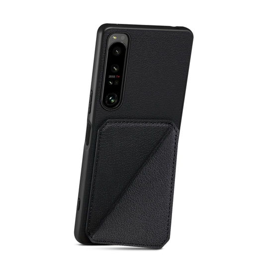 For Sony Xperia 5 III Denior Imitation Calf Leather Back Phone Case with Holder(Black) - Sony Cases by Denior | Online Shopping UK | buy2fix