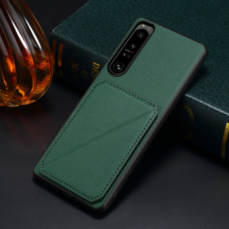 For Sony Xperia 5 IV Denior Imitation Calf Leather Back Phone Case with Holder(Green) by Denior